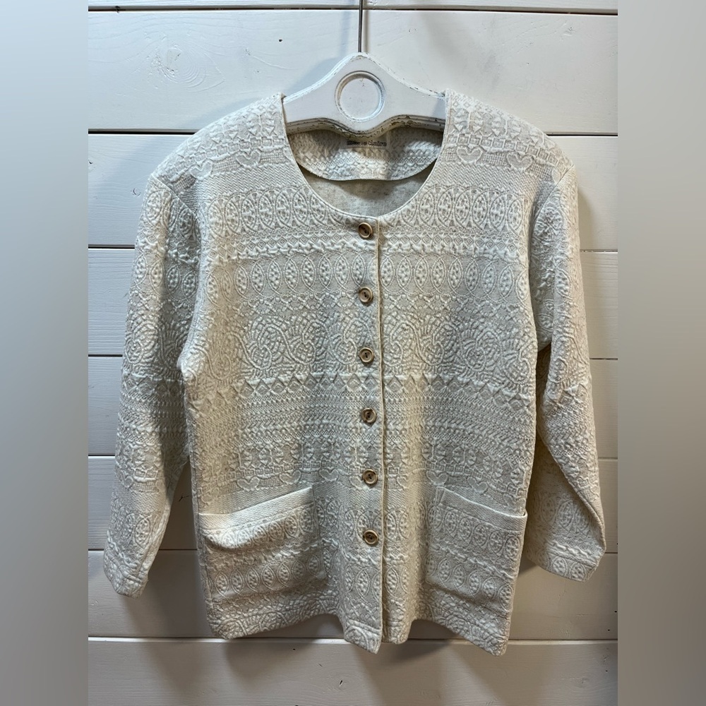 MARIE CLAIRE Cream Vintage Textured Cardigan Size M - Picture 2 of 11